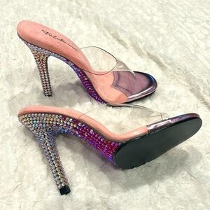 FABULICIOUS DOLLS KILL PINK GALA RHINESTONE CLEAR Cinderella HEELS size 6